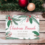 Convites Almofada de água verde-vermelha, brunch de Natal<br><div class="desc">O vamos celebra o brunch de Natal em estilo com este moderno design verde-claro-azul de inverno com cor d'água pintada à mão vermelha,  verde,  santa,  embleta,  pinheiro,  emblema e folha em arranjo de buquê. Perfeito para celebrar um tema de inverno ou de Natal.</div>