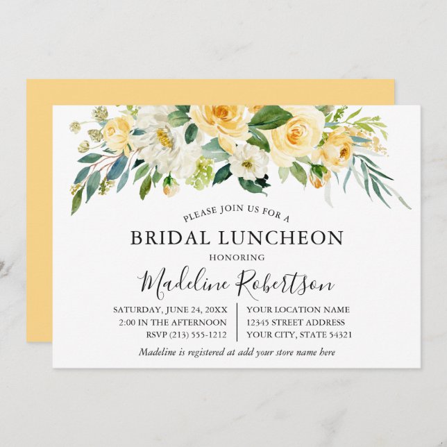 Convites Almofada Floral Branca Amarela Amarela (Frente/Verso)