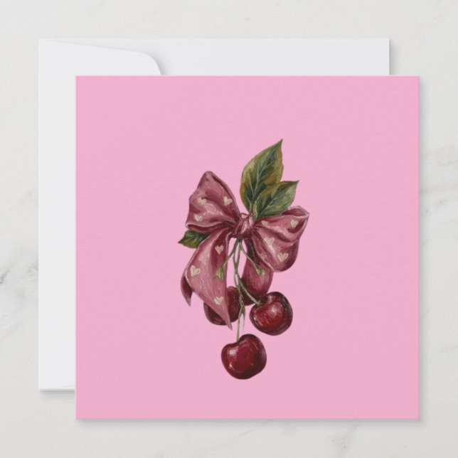 Convites Almofada Lombar com Laço Rosa e Cereja Coquette (Frente)