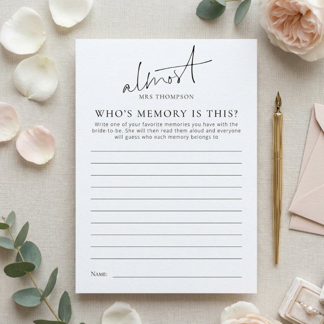 Convites Almost Mrs Whose Memory with Bride Game Card (Criador carregado)