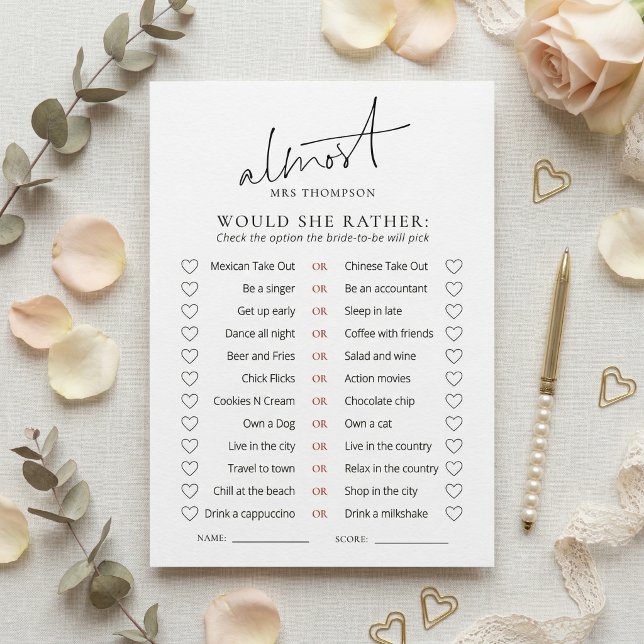 Convites Almost Mrs Would She Rather Game Card (Criador carregado)