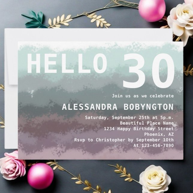 Convites Alô, 30 anos, preto, branco roxo (Criador carregado)