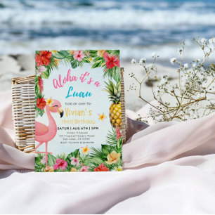 Convites Aloha aniversário de 3 anos Girl - Flamingo & Flow