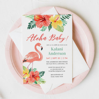 Convites Aloha Baby Flamingo Chá de fraldas