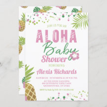 Aloha Baby Pink & Green Tropical Girl Chá de frald