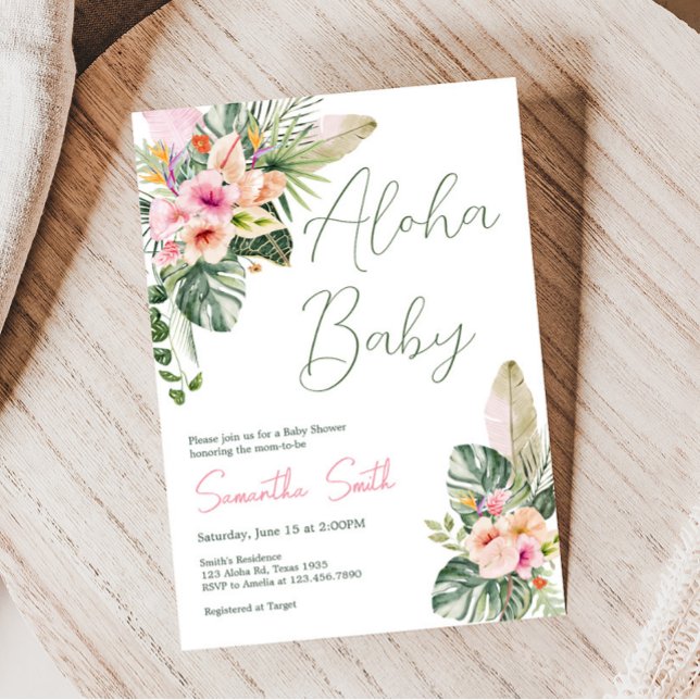 Convites Aloha Baby Tropical Chá de fraldas (Luau Hawaiian Girl Baby Shower Invitation)