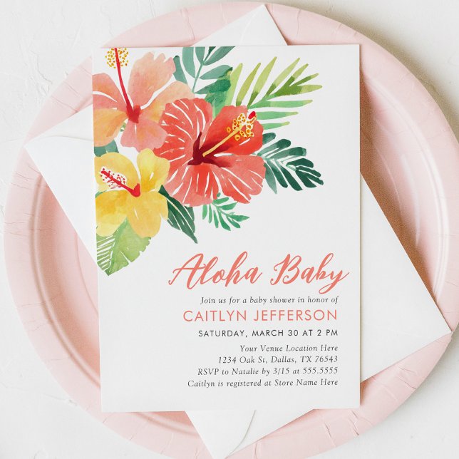 Convites Aloha Baby Tropical Hibiscus Luau Chá de fraldas (Criador carregado)