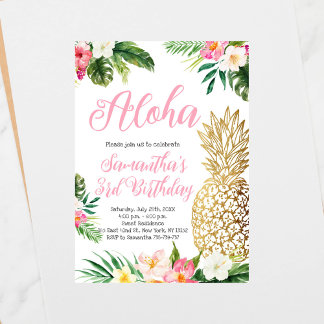 Convites Aloha Birthday Luau Havaiano Dourado Abacaxi