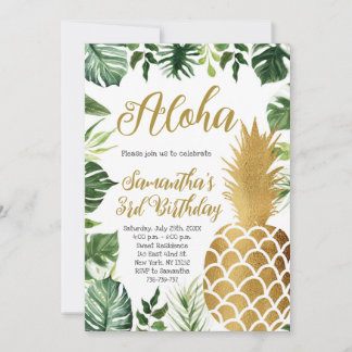 Convites Aloha Birthday Luau Havaiano Partido Dourado do Ab
