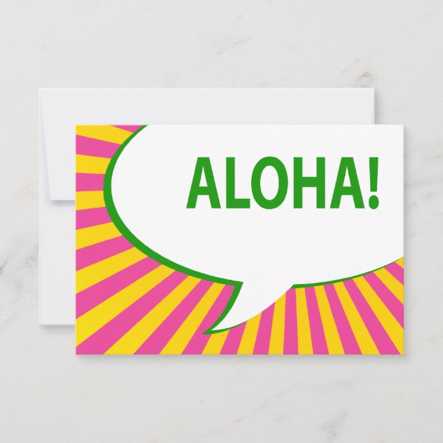 Convites Aloha! : bolha de fala em banda desenhada (Frente)