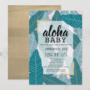 Convites "Aloha chá de fraldas cor-de-rosa das folhas