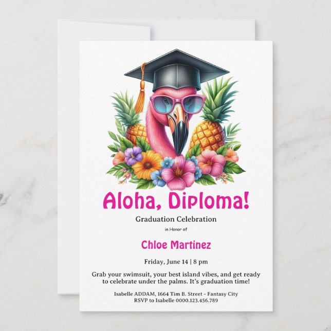 Convites Aloha Diploma Tropical Graduation Pool Party  (Frente)