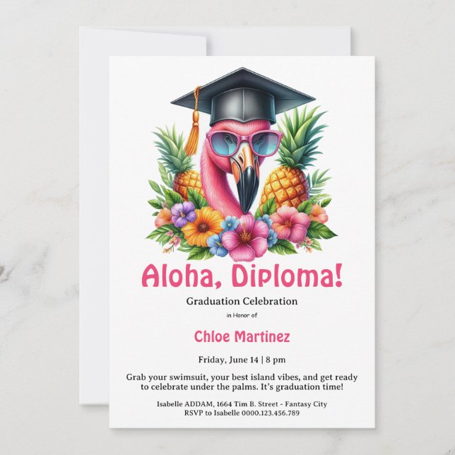 Convites Aloha Diploma Tropical Graduation Pool Party  (Frente)