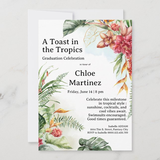 Convites Aloha Diploma! Tropical Graduation Pool Party  (Frente)