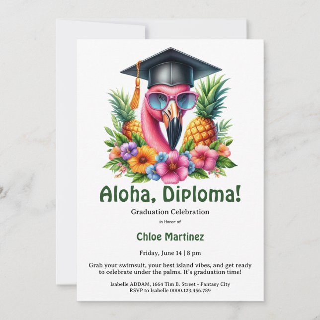 Convites Aloha Diploma Tropical Graduation Pool Party  (Frente)