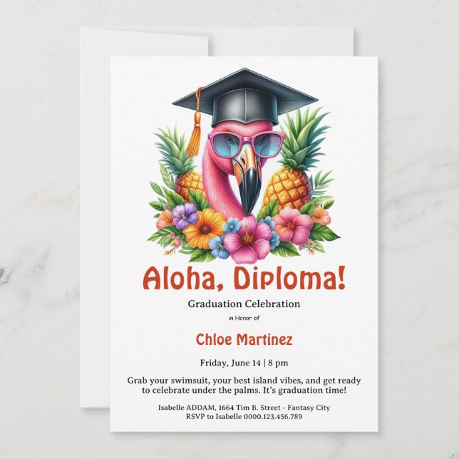 Convites Aloha Diploma Tropical Graduation Pool Party  (Frente)