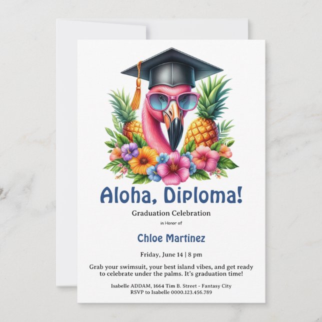 Convites Aloha Diploma Tropical Graduation Pool Party  (Frente)