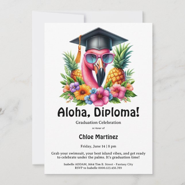 Convites Aloha Diploma Tropical Graduation Pool Party  (Frente)