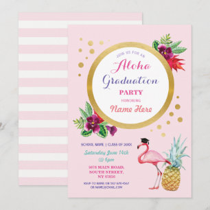 Convites Aloha Festa de formatura Flamingo Invite Tropical