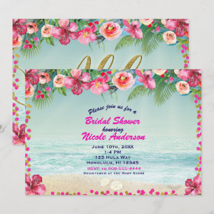 Convites ALOHA Gold Tropical Praia Hibisco Verão Luau