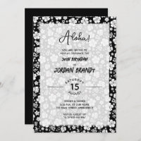 Aloha Hawaiian Floral Black and White Birthday