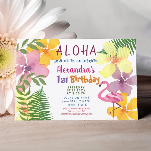 Convites Aloha Luau Aniversário de 1 Ano Tropical (Criador carregado)
