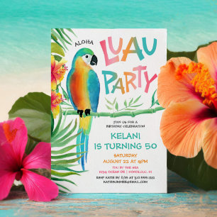 Convites Aloha Luau Aniversário Tropical de Papagaio