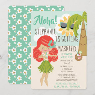 Convites Aloha Luau Chá de panela Redhead