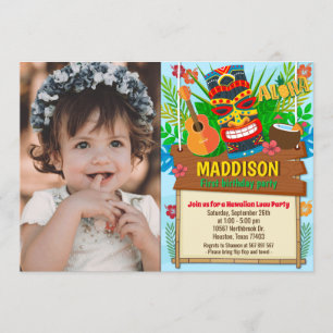 Convites Aloha Luau Havaí - Foto de Aniversário Tropical