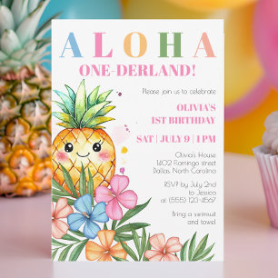 Convites Aloha Onederland Verão Abacaxi 1º Aniversário
