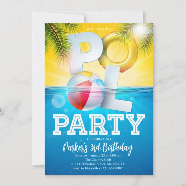Convites Aloha Piscina Party Birthday (Frente)