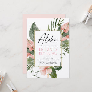 Convites Aloha Rosa Floral Tropical Menina 1º Aniversário