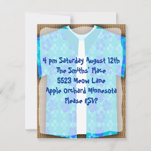 Convites Aloha Shirt Luau Tiki Party (Frente)