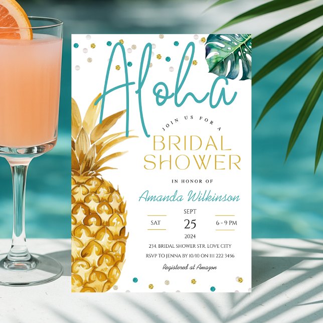 Convites Aloha Summer ou Chá de panela de Luau Tropical Mod (Modern Tropical Aloha Summer or Luau Bridal Shower Invitation)