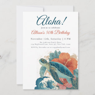 Convites Aloha Tartaruga Marinha Luau Havaiano de Aniversár