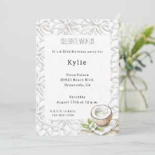 Convites Aloha Tropical Coconut Flower Aniversário