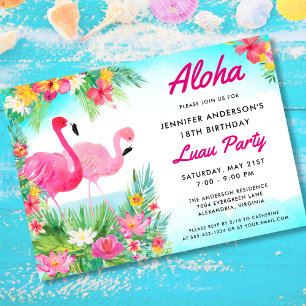 Convites Aloha Tropical Flamingo Luau Festa de aniversário