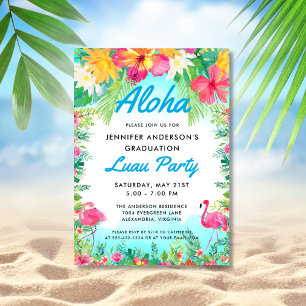 Convites Aloha Tropical Flamingo Luau - Graduação Azul