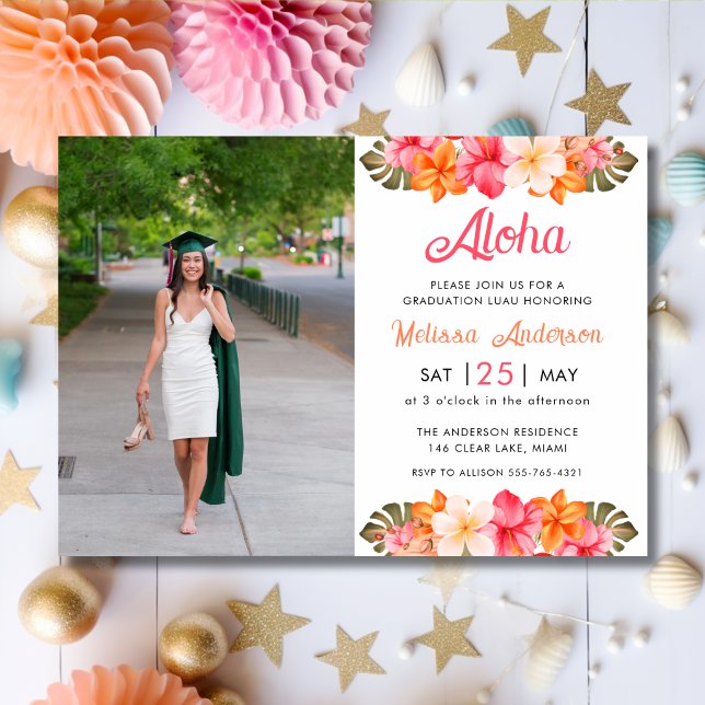 Convites Aloha Tropical Hibiscus Floral Photo Graduation (Criador carregado)