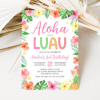 Convites Aloha Tropical Luau Birthday Party Invitation