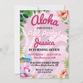 Convites Aloha Tropical Piscina Party Birthday