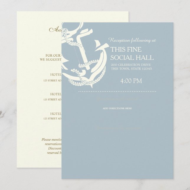 Convites Alojamentos Náuticos De Casamento De Âncora Dourad (Frente/Verso)
