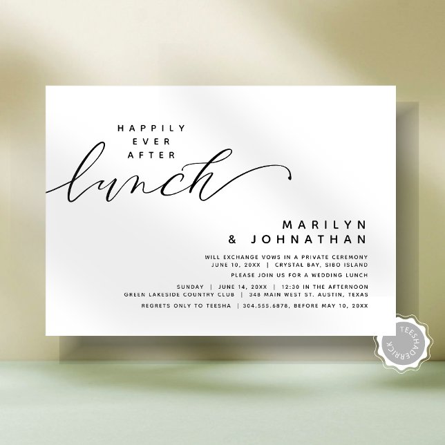 Convites Alopeamento Moderno De Casamento Feliz Para Sempre (Modern Romantic Minimalist Post Wedding Elopement Happily Ever After Lunch Party Invitation Card)