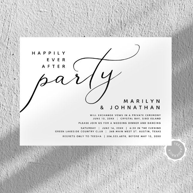 Convites Alopemento de Casamento Moderno Feliz Sempre Depoi (Modern Minimalist, Happily Ever After Wedding Elopement Dinner Party Celebration Invitation Cards.)