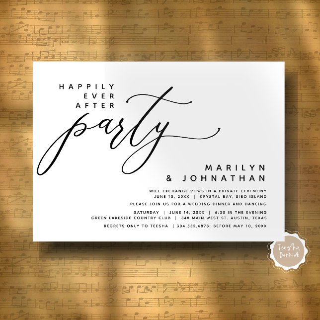 Convites Alopemento de Casamento Moderno Feliz Sempre Depoi (Modern Romantic Wedding Elopement Happily Ever After Dinner Party Invitation Card, Digital Download)