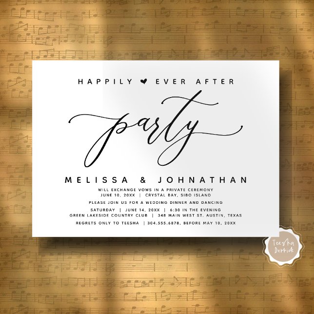 Convites Alopemento de Casamento Moderno Feliz Sempre Depoi (Modern Romantic Wedding Elopement Happily Ever After Dinner Party Invitation Card, Digital Download)