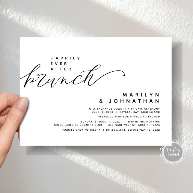 Convites Alopemento Moderno De Casamento Feliz Para Sempre  (Modern Romantic Minimalist Post Wedding Elopement Happily Ever After Brunch Party Invitation Card)