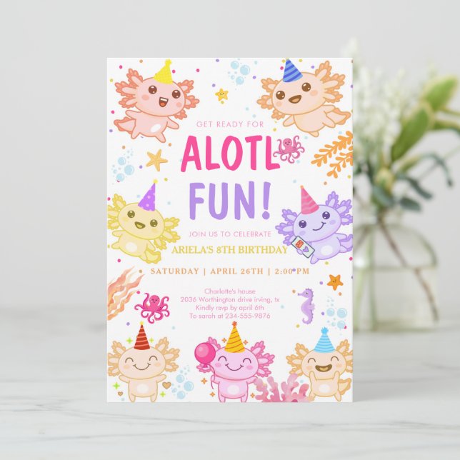 Convites Alotl Fun Axolotl Under Sea Birthday (Em pé/Frente)