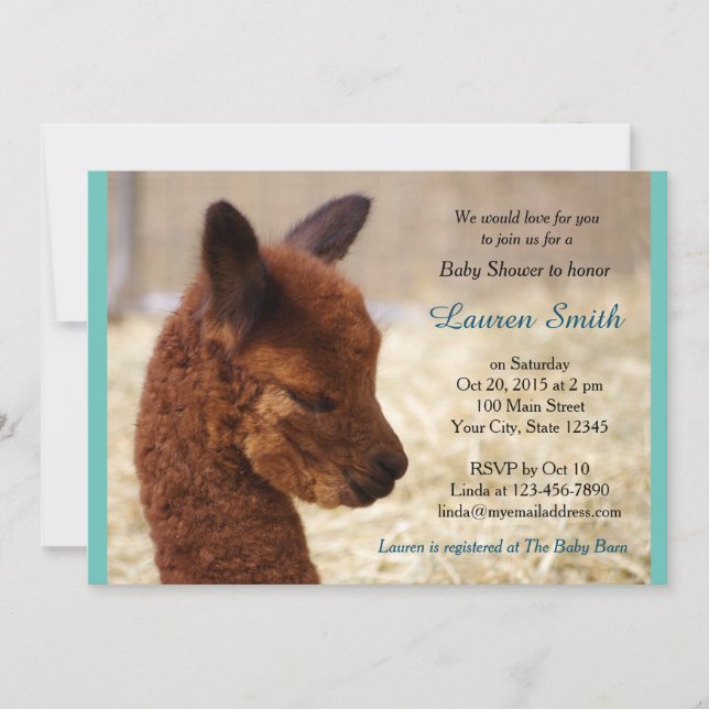 Convites Alpaca Baby Shower Invices Boy (Frente)