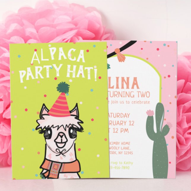 Convites Alpaca Cactus Fiesta Birthday (Criador carregado)